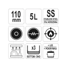 YATO GASTRO Cu capac pentru picioare 5 litri 240 x 110 mm inox