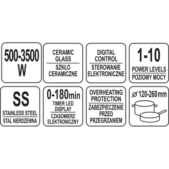   Plita cu inducție YATO GASTRO de birou 500-3500 W cu afișaj LED