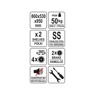 YATO GASTRO Carucior de mancare cu 2 rafturi