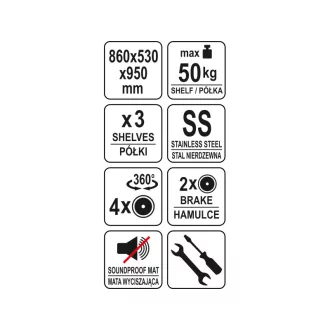 YATO GASTRO Carucior de mancare cu 3 rafturi