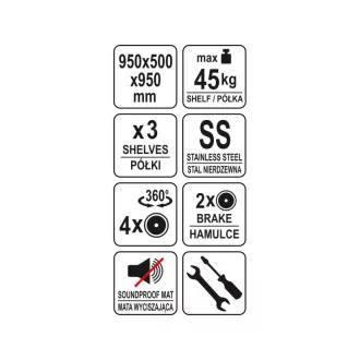 YATO GASTRO Carucior de mancare cu 3 rafturi