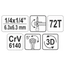 Arborele de antrenare cu clichet YATO 1/4" 72T 115 mm cap rotativ CrV