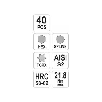   YATO Set de biți Torx și imbus, 40 de bucăți (1/2"-3/8" H4-H12, M5-M12, T20-T55)