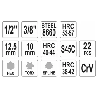Kit reparatie generator YATO 22 piese 1/2" CrV