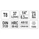 YATO Bit cheie tubulare Torx 1/4" T8 CrV