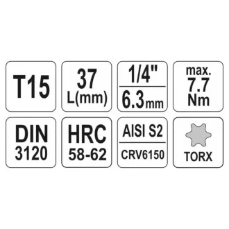 YATO Bit cheie tubulare Torx 1/4" T15 CrV