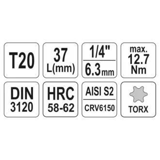 YATO Bit cheie tubulare Torx 1/4" T20 CrV