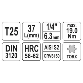 YATO Bit cheie tubulare Torx 1/4" T25 CrV