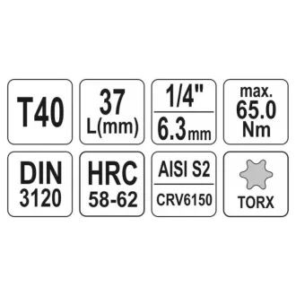 YATO Bit cheie tubulare Torx 1/4" T40 CrV