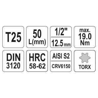 YATO Bit cheie tubulare Torx 1/2" T25 CrV
