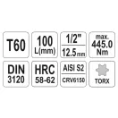 YATO Cheie tubulară lungă Torx 1/2" T60 CrV