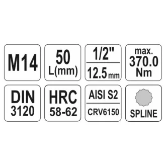 YATO Bit cheie tub Spline 1/2" M14 CrV