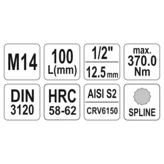 YATO Cheie tubulară lungă Spline 1/2" M14 CrV