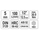 YATO Cheie tubulară lungă Allen 1/2" 5 mm CrV