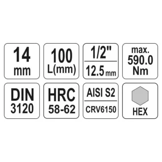 YATO Cheie tubulară lungă Allen 1/2" 14 mm CrV