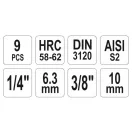 Set de prize YATO 9 piese Allen 1/4", 3/8" CrV