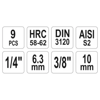 Set de prize YATO 9 piese Allen 1/4", 3/8" CrV