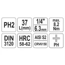 YATO Bit cheie tubular Phillips 1/4" PH2 CrV