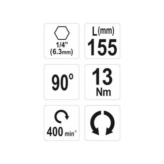 YATO Adaptor șurub colț 90° 155 mm