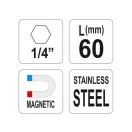 YATO Suport bit 60 mm 1/4" magnetic inox