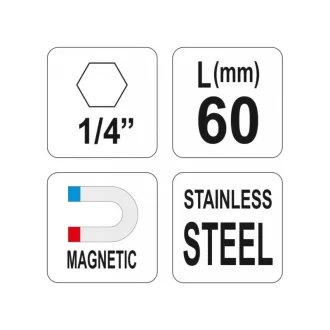 YATO Suport bit 60 mm 1/4" magnetic inox