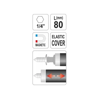   Suport biți YATO 80 mm 1/4" magnetic (cu capac flexibil)