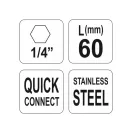 YATO Suport biți 60 mm 1/4" cu eliberare rapidă inox