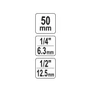 Adaptor vârf YATO 1/2" pătrat->1/4" Hex 50 mm (pentru cuplu mare)