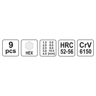 Set chei hexagonale YATO 9 piese 1,5-10 mm CrV