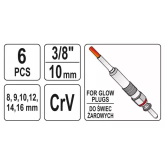   YATO Cheie pentru bujii incandescente cu balamale 6 piese 3/8" CrV