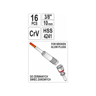   Kit de îndepărtare a bujiilor incandescente deteriorate YATO 16 bucăți 3/8" CrV