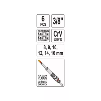  YATO Set chei tubulare 6 piese 8 / 9 / 10 / 12 / 14 / 16 mm 3/8" CrV