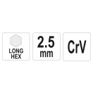 Cheie hexagonală YATO lungă 2,5 mm CrV