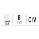 Cheie hexagonală YATO lungă 8,0 mm CrV