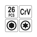 Set chei hexagonale pliabile YATO și chei Torx 26 piese CrV