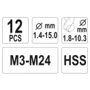 YATO Extractor de șuruburi și set de burghie 12 piese M3-M24