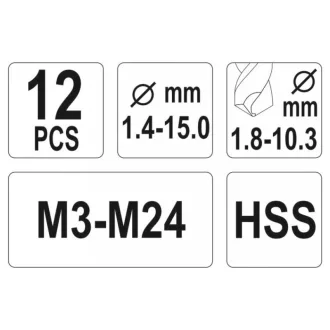   YATO Extractor de șuruburi și set de burghie 12 piese M3-M24