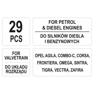 Set de fixare YATO Control 29 piese (Diesel si benzina) Opel
