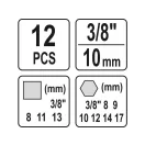 Set chei de scurgere a uleiului YATO 12 bucăți 8-13 mm, 8-17 mm 3/8"
