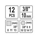 Set chei de scurgere a uleiului YATO 12 bucăți 8-13 mm, 8-17 mm 3/8"