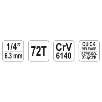   Arborele de antrenare cu clichet YATO 1/4" 155 mm 72T CrV