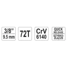 Coadă de antrenare cu clichet YATO 3/8" 200mm 72T Tijă îndoită Mâner moale CrV