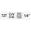 Tijă de antrenare cu clichet YATO 1/4" 155 mm 72T tijă îndoită CrV