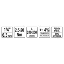Cheie dinamometrică YATO 1/4" 2,5-20 Nm / 240-250 mm