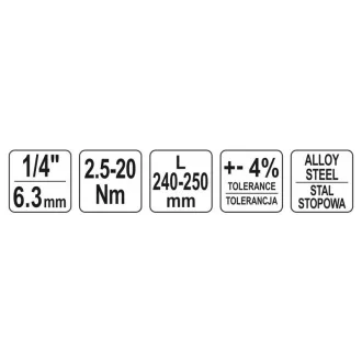 Cheie dinamometrică YATO 1/4" 2,5-20 Nm / 240-250 mm
