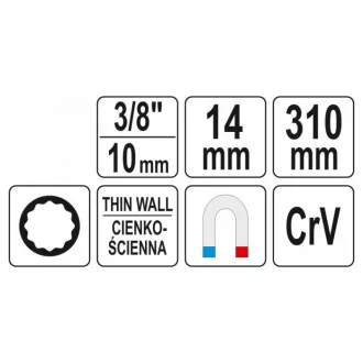   YATO Cheie pentru bujii cu ax prelungitor articulat 14 mm 3/8" magnetic CrV
