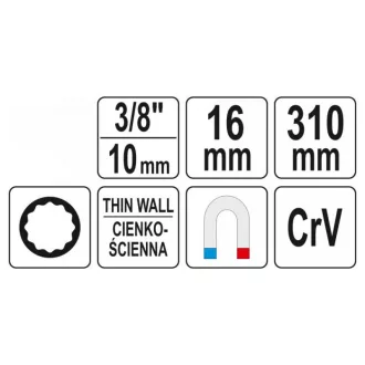   YATO Cheie pentru bujii cu ax prelungitor articulat 16 mm 3/8" magnetic CrV