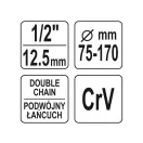 YATO Lanț de îndepărtare a filtrului de ulei 1/2" 75 - 170 mm