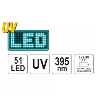 Lanterna UV reîncărcabilă YATO + ochelari 3 x AA