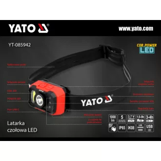 YATO Lampă frontală cu baterie 1000 lm